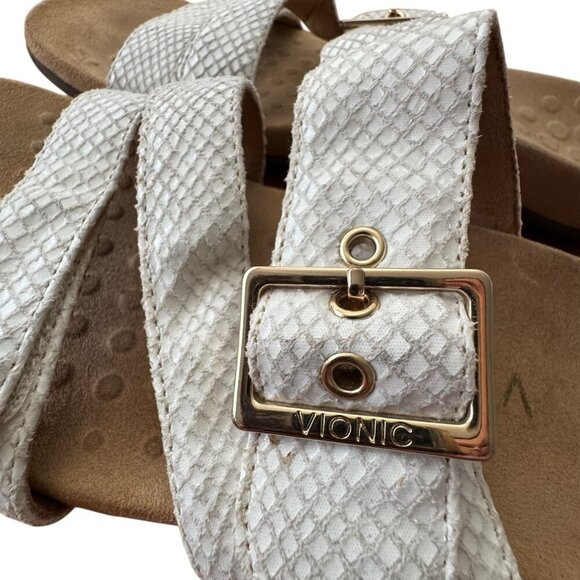 Vionic Skylar White Leather Faux Snakeskin Slip On Sandals Slides Buckle Size 10 - Picture 13 of 13